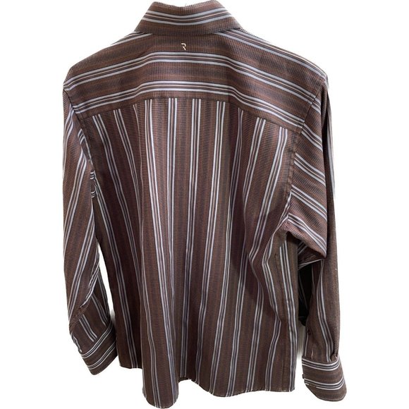Roar Shirt Mens Xl Brown Button Up Long Sleeve Striped Club Y2K - Picture 2 of 10